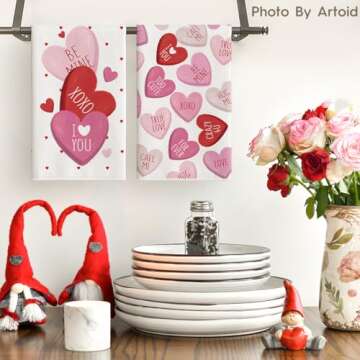 Artoid Mode Red Heart Kitchen Towels Set for Valentine's Day - 2 Pack 18x26 Inches