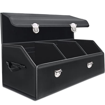 Zrpiot Car Trunk Suv Organizer - 30 inches Leather Collapsible Trunk Cargo Organizer,Multi-Compartme...