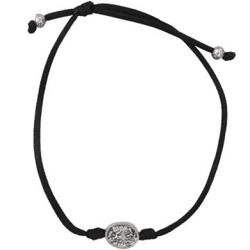 Needzo Black Saint Michael the Archangel Adjustable Cord Bracelet with Silver Tone Medal, Catholic R...