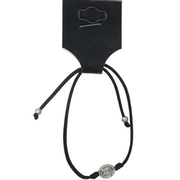 Needzo Black Saint Michael the Archangel Adjustable Cord Bracelet with Silver Tone Medal, Catholic Religious Protection Jewelry Keepsake Gift, One Size