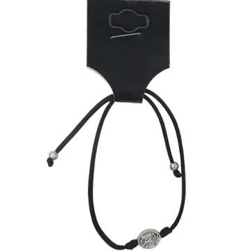 Needzo Black Saint Michael the Archangel Adjustable Cord Bracelet with Silver Tone Medal, Catholic Religious Protection Jewelry Keepsake Gift, One Size