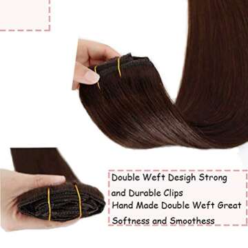 PERFECTOP 18 Inch Clip in Human Hair Extensions Chocolate Brown Straight Real Natural Hair Extensions Clip in Thick Hair Weft 70g 7pcs