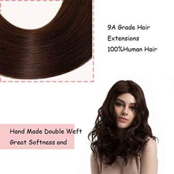 PERFECTOP 18 Inch Clip in Human Hair Extensions Chocolate Brown Straight Real Natural Hair Extensions Clip in Thick Hair Weft 70g 7pcs