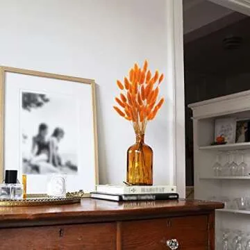 Uieke 17’’ Natural Bunny Tails Dried Flowers, 50 Pcs Dried Lagurus Ovatus, Dried Pampas Grass for Flower Arrangements Wedding Centerpieces Home Boho Baby Shower Party Fall Decorations (Orange)