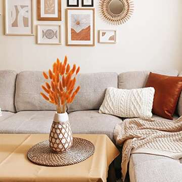 Uieke 17’’ Natural Bunny Tails Dried Flowers, 50 Pcs Dried Lagurus Ovatus, Dried Pampas Grass for Flower Arrangements Wedding Centerpieces Home Boho Baby Shower Party Fall Decorations (Orange)