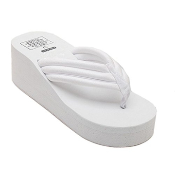 ANBOVER Women's High Wedge Beach Summer Thong Platform Slippers, White, 8US/39EU