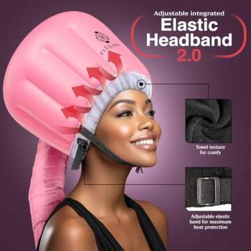 Bonnet Hairdryer Attachment - Integrated Elastic Headband That Reduces Heat Around Ears & Neck - Hooded Hair Dryer Diffuser Cap - Easy to Use for Deep Conditioning and Fast Hair Drying (Rose Gold)