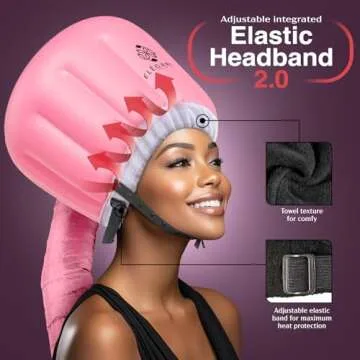 Bonnet Hairdryer Attachment - Integrated Elastic Headband That Reduces Heat Around Ears & Neck - Hooded Hair Dryer Diffuser Cap - Easy to Use for Deep Conditioning and Fast Hair Drying (Rose Gold)