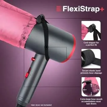 Bonnet Hairdryer Attachment - Integrated Elastic Headband That Reduces Heat Around Ears & Neck - Hooded Hair Dryer Diffuser Cap - Easy to Use for Deep Conditioning and Fast Hair Drying (Rose Gold)