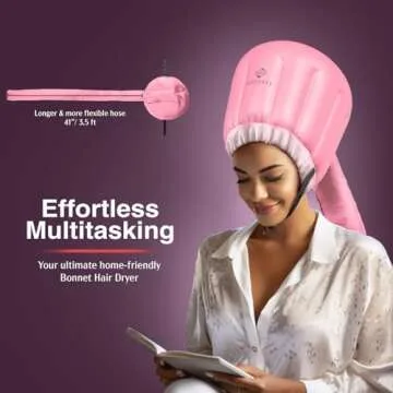Bonnet Hairdryer Attachment - Integrated Elastic Headband That Reduces Heat Around Ears & Neck - Hooded Hair Dryer Diffuser Cap - Easy to Use for Deep Conditioning and Fast Hair Drying (Rose Gold)