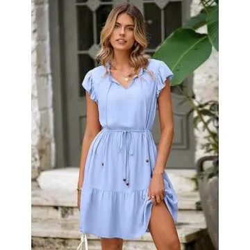 Simplee Womens Summer Ruffle Boho Dress V Neck Style