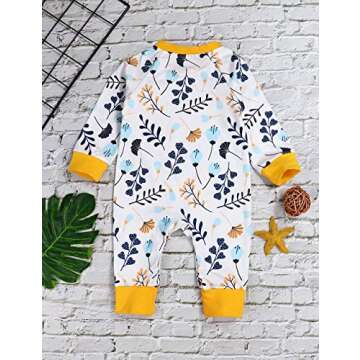 itkidboy Newborn Baby Girls Romper Jumpsuit Flower Long Sleeves Bodysuit + Floral Headband 2Pcs Outfit Set (Yellow + White, 3-6 Months)
