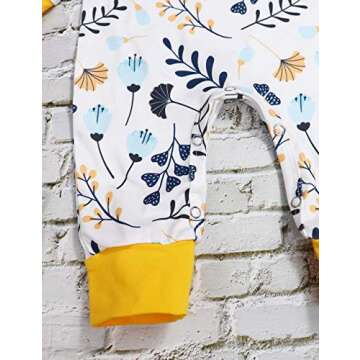 itkidboy Newborn Baby Girls Romper Jumpsuit Flower Long Sleeves Bodysuit + Floral Headband 2Pcs Outfit Set (Yellow + White, 3-6 Months)