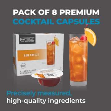 Bartesian Rum Breeze Cocktail Mixer Capsules, Pack of 8 Cocktail Capsules, for Bartesian Premium Coc...