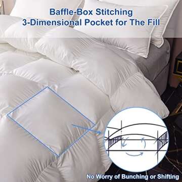 MH MYLUNE HOME Down Alternative Comforter, Winter Warm Duvet Insert Fluffy Lightweight Bed Comforter Insert White Baffle Box Sticched with Corner Tabs, King Size