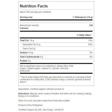 Swanson 100% Certified Organic Flavor Free Coconut Oil Cooking Baking Frying Beauty EFAs MCTs 3 lbs ...