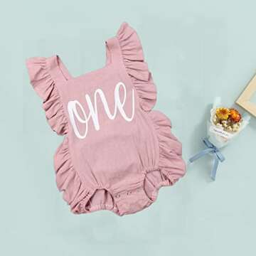 Puloru Baby Girl First Birthday Outfit ONE 1st Birthday Bodysuit Ruffle Romper with Headband Cake Smash Outfit (A Pink, 12-18 Months)
