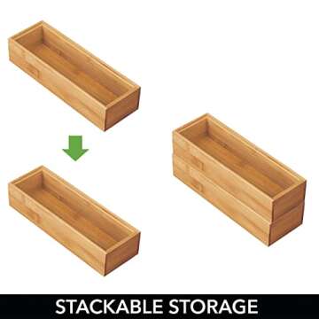 mDesign Wooden Bamboo Office Drawer Organizer Box Tray, Stackable Storage for Drawers, Cabinets, Shelves, Cubby, or Desktop, Hold Pens, Pencils, Supplies, Echo Collection, 4 Pack, Natural Wood Finish