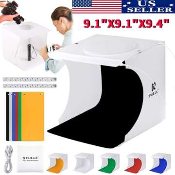 Qulable Photo Studio Box, Mini Photo Shooting Tent Kit, Foldable Photography Lighting Softbox with 6 Colors Photography Backdrops for Advertising Photography Lighting Tool (20 cm Light Box)