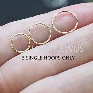 Small Gold Huggie Hoop Earring Set for Cartilage Helix Tragus Nose Ring Hoop, Tiny 14K Yellow Gold Filled Mini Gold Hoops - 6mm 7mm 8mm
