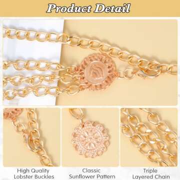 TIESOME Multilayer Metal Waist Chain, Women Dress Belt Silver Chain Belt Cute Belts for Women Adjustable Women Long Belt