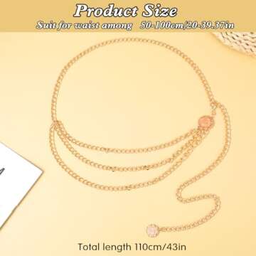 TIESOME Multilayer Metal Waist Chain, Women Dress Belt Silver Chain Belt Cute Belts for Women Adjustable Women Long Belt