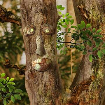 INNOLITES Tree Faces Decor Outdoor, Tree Face Outdoor Statues Old Man Tree Hugger Bark Ghost Face Decoration Funny Yard Art, Tree Decor Outdoor for Halloween Easter Garden Creative Props (D)