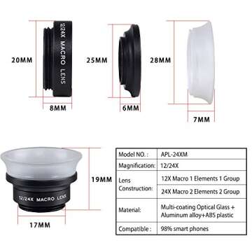 APEXEL 12X / 24X Macro Lens, Macro Lens for iPhone with Universal Clip, HD Phone Macro Lens Attachment for Phone Camera, iPhone Photograph Accessories Fits for All Cellphone and Pads Mini Microscope