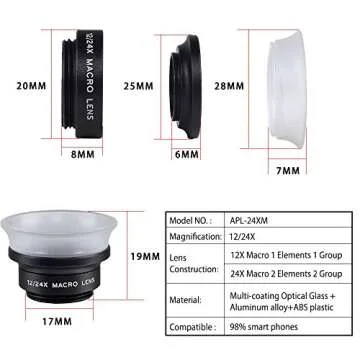 APEXEL 12X / 24X Macro Lens, Macro Lens for iPhone with Universal Clip, HD Phone Macro Lens Attachment for Phone Camera, iPhone Photograph Accessories Fits for All Cellphone and Pads Mini Microscope