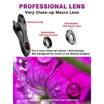 APEXEL 12X / 24X Macro Lens, Macro Lens for iPhone with Universal Clip, HD Phone Macro Lens Attachment for Phone Camera, iPhone Photograph Accessories Fits for All Cellphone and Pads Mini Microscope