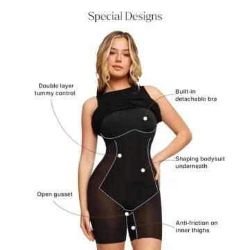 Popilush Shapewear Dress Built-in Bra Bodycon Maxi Formal