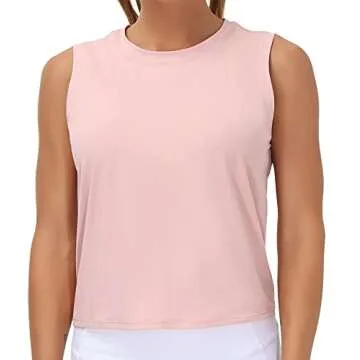 Ice Silk Workout Tops for Women Quick Dry Muscle Gym Running Shirts Sleeveless Flowy Yoga Tank Tops (Pink, Medium)