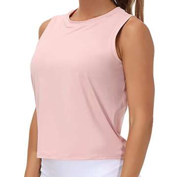 Ice Silk Workout Tops for Women Quick Dry Muscle Gym Running Shirts Sleeveless Flowy Yoga Tank Tops (Pink, Medium)