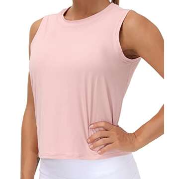 Ice Silk Workout Tops for Women Quick Dry Muscle Gym Running Shirts Sleeveless Flowy Yoga Tank Tops (Pink, Medium)
