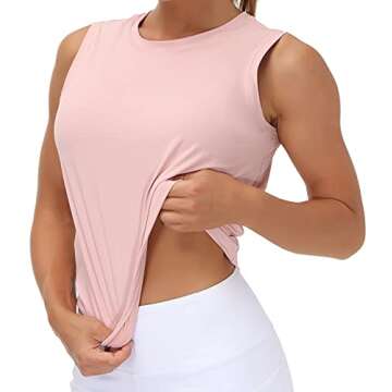 Ice Silk Workout Tops for Women Quick Dry Muscle Gym Running Shirts Sleeveless Flowy Yoga Tank Tops (Pink, Medium)
