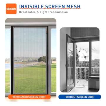 MAGZO Magnetic Screen Door Fits Door Size 36 x 96 Inches, Actual Screen Size 38 x 97 Inches, Side Opening Screen Mesh Broader Enjoy Fresh Air, Black