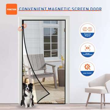 MAGZO Magnetic Screen Door Fits Door Size 36 x 96 Inches, Actual Screen Size 38 x 97 Inches, Side Opening Screen Mesh Broader Enjoy Fresh Air, Black