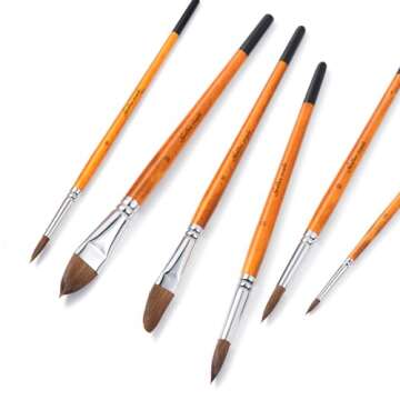 6Pcs Fan Brushes Multi-Color Soft Anti-Shedding Nylon Hair, Birch Wooden Long Handle Artist Paint Brush Set for Acrylic Watercolor Oil Painting-6 Sizes