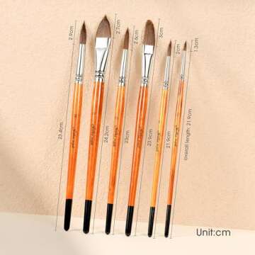 6Pcs Fan Brushes Multi-Color Soft Anti-Shedding Nylon Hair, Birch Wooden Long Handle Artist Paint Brush Set for Acrylic Watercolor Oil Painting-6 Sizes