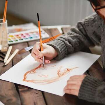 6Pcs Fan Brushes Multi-Color Soft Anti-Shedding Nylon Hair, Birch Wooden Long Handle Artist Paint Brush Set for Acrylic Watercolor Oil Painting-6 Sizes