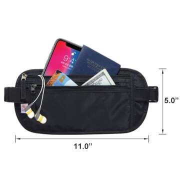 RFID Blocking Travel Wallet - Money Belt & Passport Holder, Travel Fanny Pack for Women Men - Black