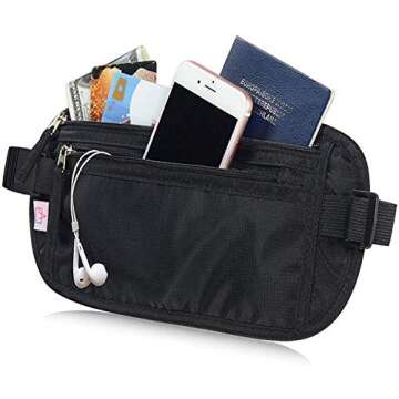 RFID Blocking Travel Wallet - Money Belt & Passport Holder, Travel Fanny Pack for Women Men - Black