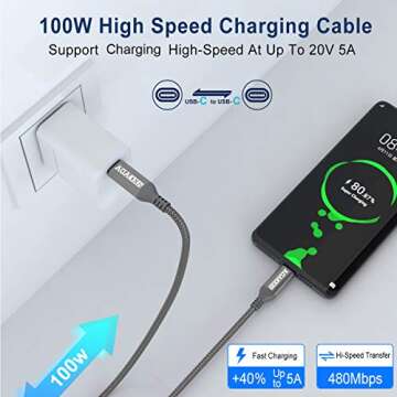 AkoaDa 100W USB C to C Cable 10FT - Fast Charging