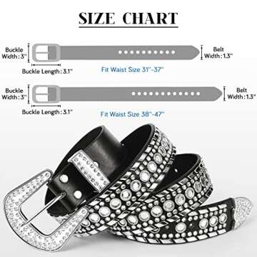 Geyoga 2 Pcs Rhinestone Belt for Women Bling Studded Western Cowboy Cowgirl Leather Belt for Jeans P...