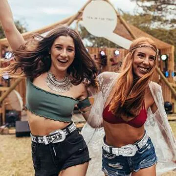 Geyoga 2 Pcs Rhinestone Belt for Women Bling Studded Western Cowboy Cowgirl Leather Belt for Jeans Pants(Fits Waist Size 31-37 Inch)