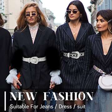 Geyoga 2 Pcs Rhinestone Belt for Women Bling Studded Western Cowboy Cowgirl Leather Belt for Jeans Pants(Fits Waist Size 31-37 Inch)