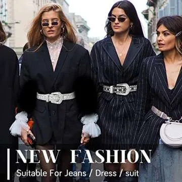 Geyoga 2 Pcs Rhinestone Belt for Women Bling Studded Western Cowboy Cowgirl Leather Belt for Jeans Pants(Fits Waist Size 31-37 Inch)