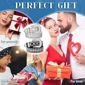 Geyoga 2 Pcs Rhinestone Belt for Women Bling Studded Western Cowboy Cowgirl Leather Belt for Jeans Pants(Fits Waist Size 31-37 Inch)
