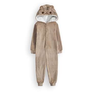 Pusheen Girls Onesie | All In One Fleece Loungewear | Pink Brown OR Character Options Cat Pajama Com...
