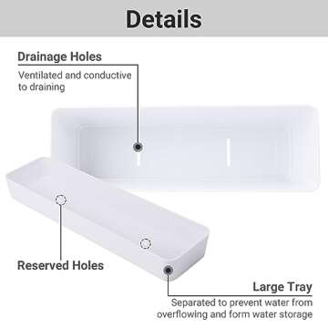 GREANER Flower Boxes, 3 Pack 12x3.8 Inch Rectangle Window Boxes, Herb Planters with Tray, Indoor Succulent Cactus Flowers Plastic Drawable Pot for Windowsill, Garden, Balcony, Office Outdoor (White)